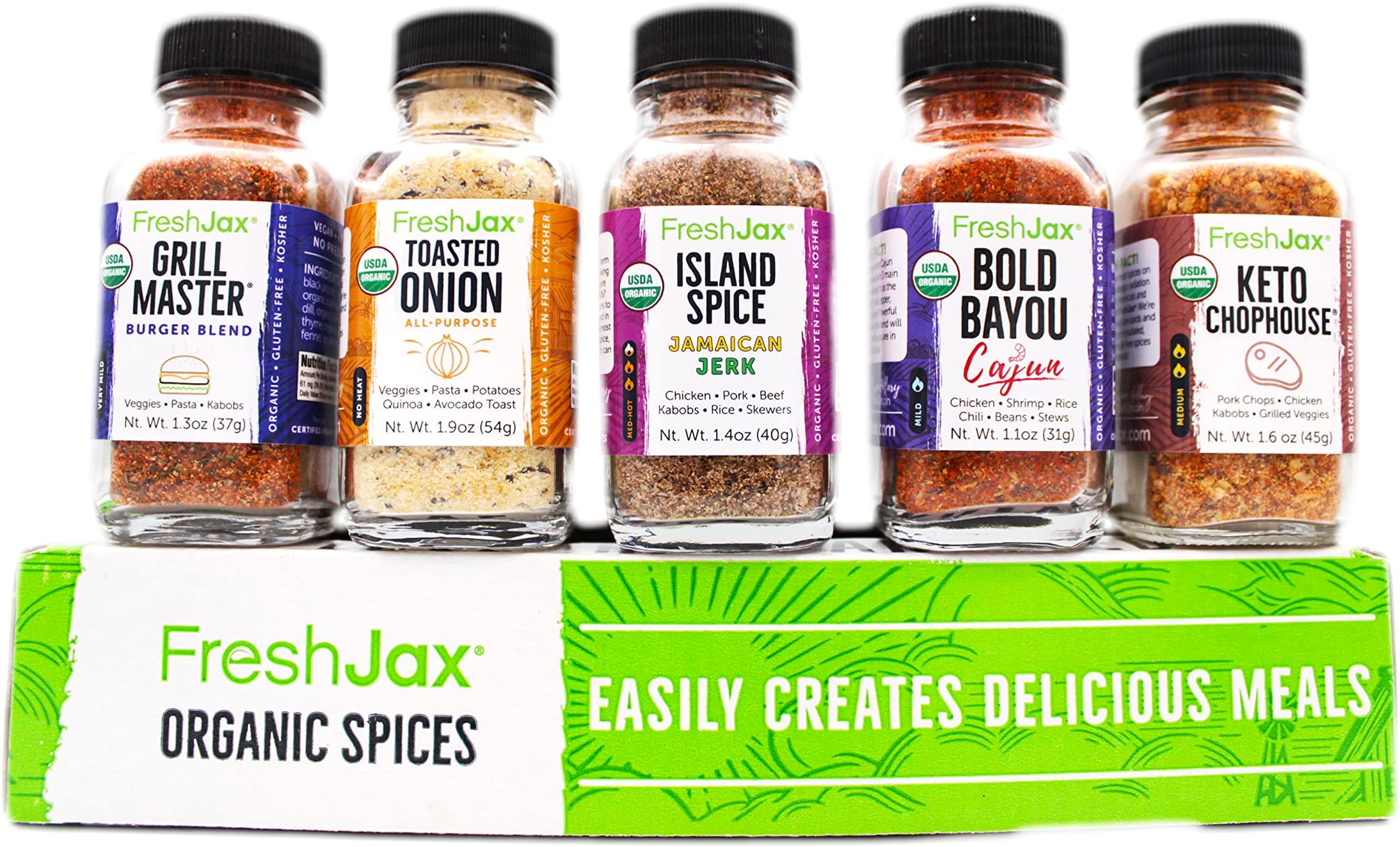 Perfect Keto Organic Grilling Gift Box - FreshJax Gourmet Spices and Seasonings (set of 5 spices) Gift Box Healthy Gluten-Free Certified Kosher Made in USA Family Business
