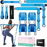 Pilates Bar Kit with Resistance Bands, Pilates Workout Equipment for Legs, Hip, Waist, Arm, Squats Exercise Equipment for Home Workouts, Adjustable 3-Section Pilates Bar Kit for Women & Men