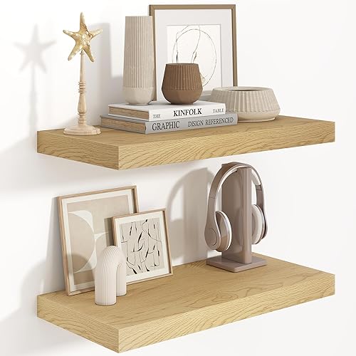 Miniatura 49 de Fun Memories Estantes flotantes de 36 x 8 pulgadas para pared, juego de 2 estantes de baño de granja, estantes de pared de madera de 36 pulgadas de