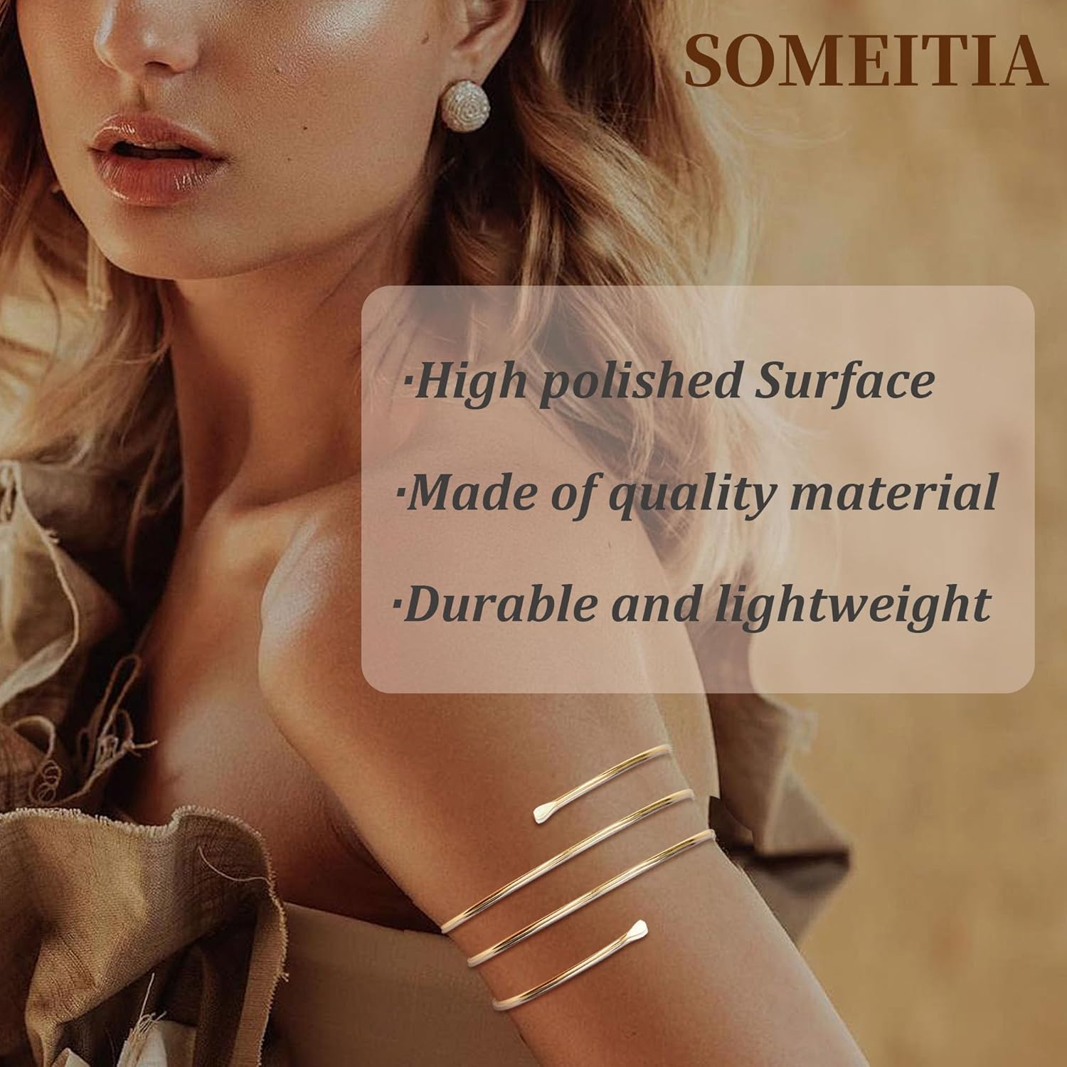 6Pcs Arm Cuff Gold Upper Arm Cuff Bracelet for Women Adjustable Open Cuff Bangle Minimalist Coil Swirl Armlet Armband Jewelry Set - Image 3