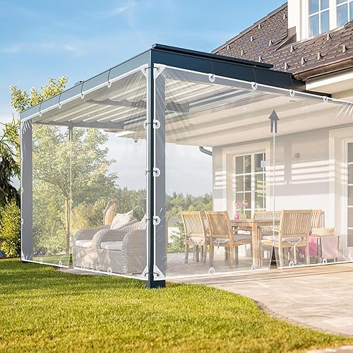 Clear Tarps Heavy Duty PVC Transparent Tarp with Zipper Waterproof Dustproof Windproof Anti-Tear Tarpaulin with Grommets & Ropes for Greenhouse,Patio,Garden,Outdoor (6.9' x 9.8'（2.1x3m）)