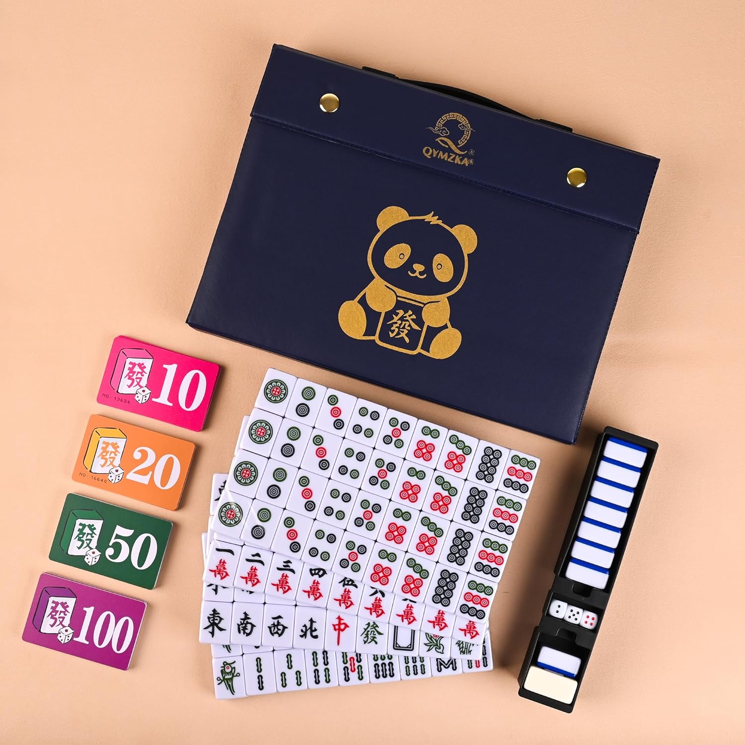 Chinese 1.25"(32MM) Small Royal Azure Mahjong Set with Blue Vinyl Case -152 Melamine Tiles (144 + 8 Blank), Including Dice,Wind indicator,Chips&Mahjong Mat (Majiang)-Collector's Edition for Game Night