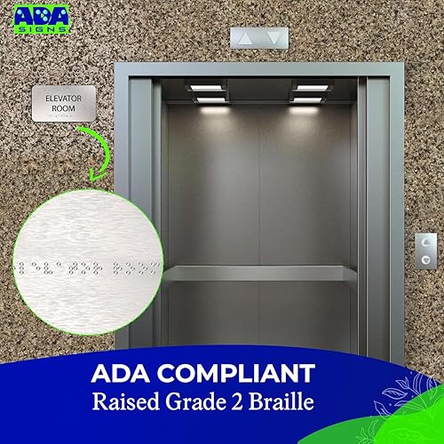 Miniatura 7 de ADA - Letrero para habitación de ascensor para negocios, letreros de oficina, aluminio plateado cepillado, cinta de montaje resistente, fácil de