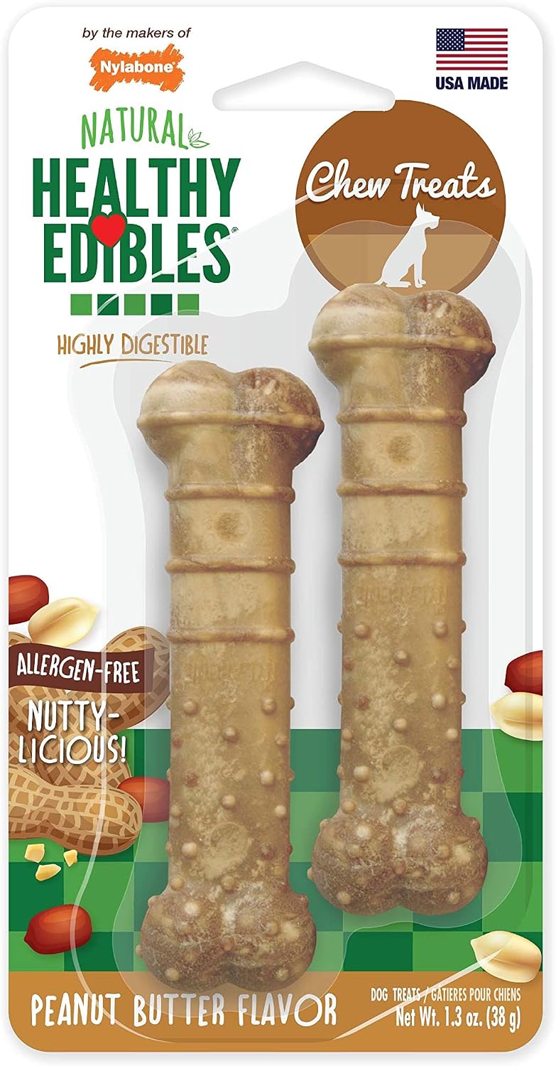 Nylabone Healthy Edibles All-Natural Long Lasting Peanut Butter Flavor Dog Chew Treats 2 count Peanut Butter X-Small/Petite