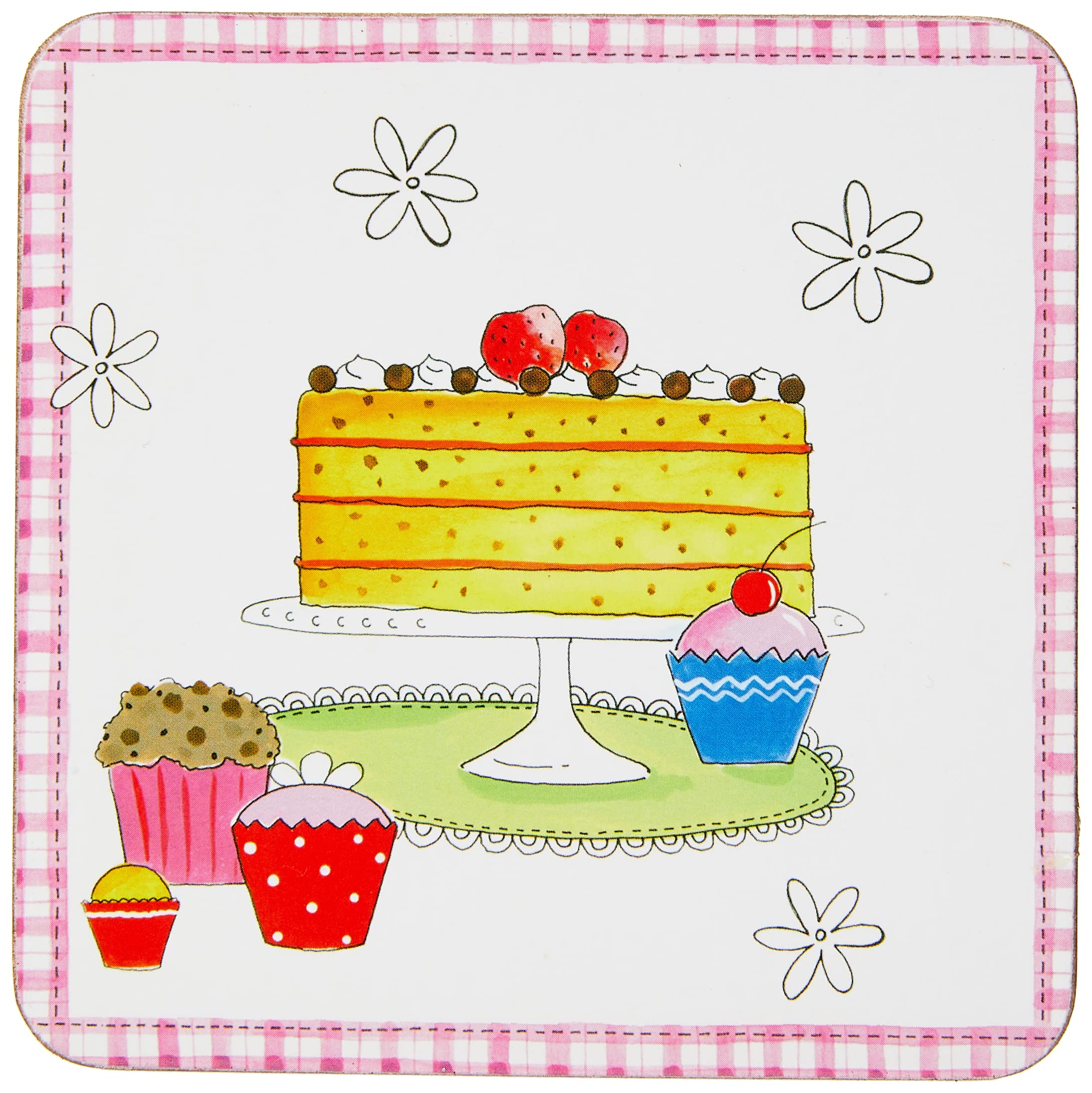 Kitchen Craft Time for Tea Cork Back Laminated Coasters, Multi-Colour