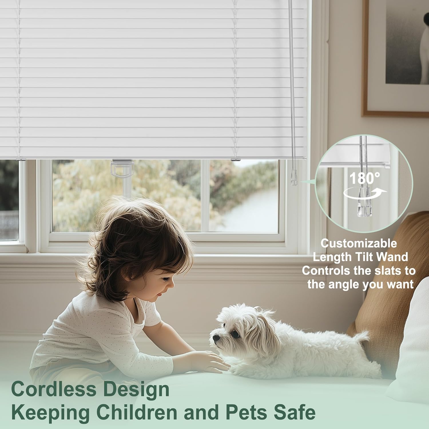 Aluminum 1" Cordless Horizontal Mini Window Blinds Metal Room Darkening Venetian Blinds & Shades for Home Office Bathroom French Door Windows White