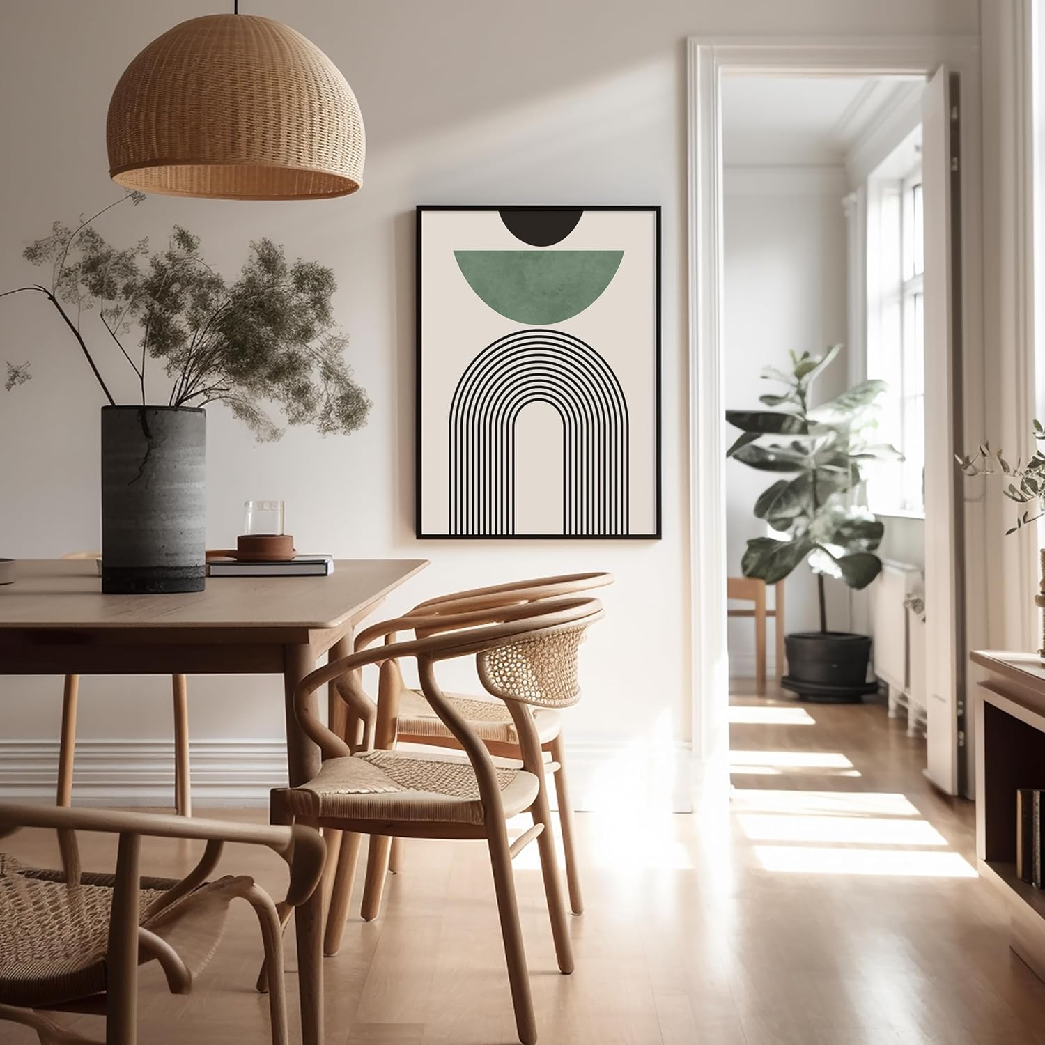 Poster Master Vintage Minimalist Poster - Retro Abstract Print - Green Shape, Black Lines, Geometric, Aesthetic - 8x10 UNFRAMED Wall Art - Gift for Artist, Friend - Wall Decor for Living Room, Office