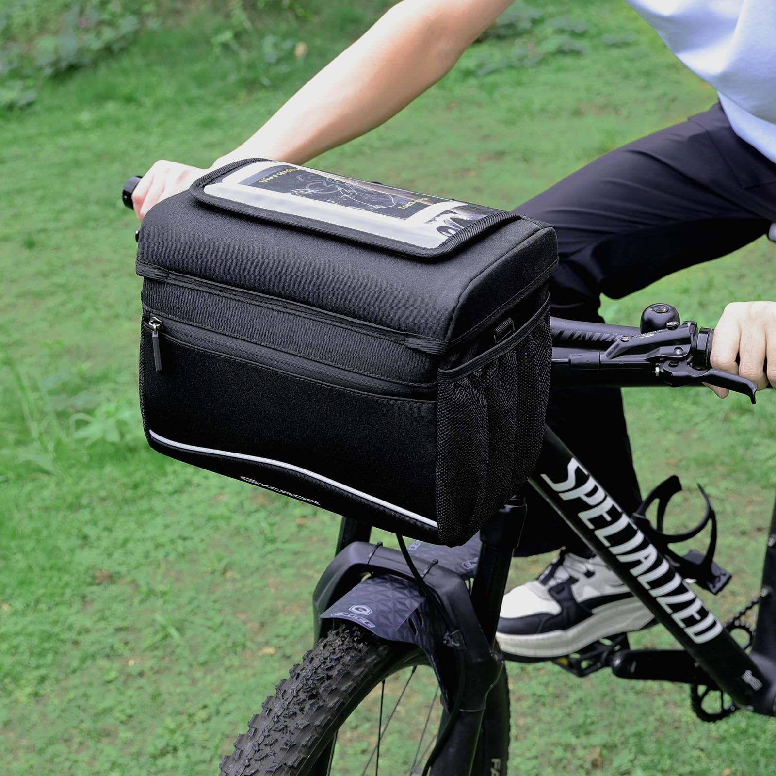 GXCROR 8L Sacoche de vélo, sacoche de guidon de vélo, sacoche de guidon, avec adaptateur de guidon, écran tactile, bandoulière, panier avant pour vélo électrique