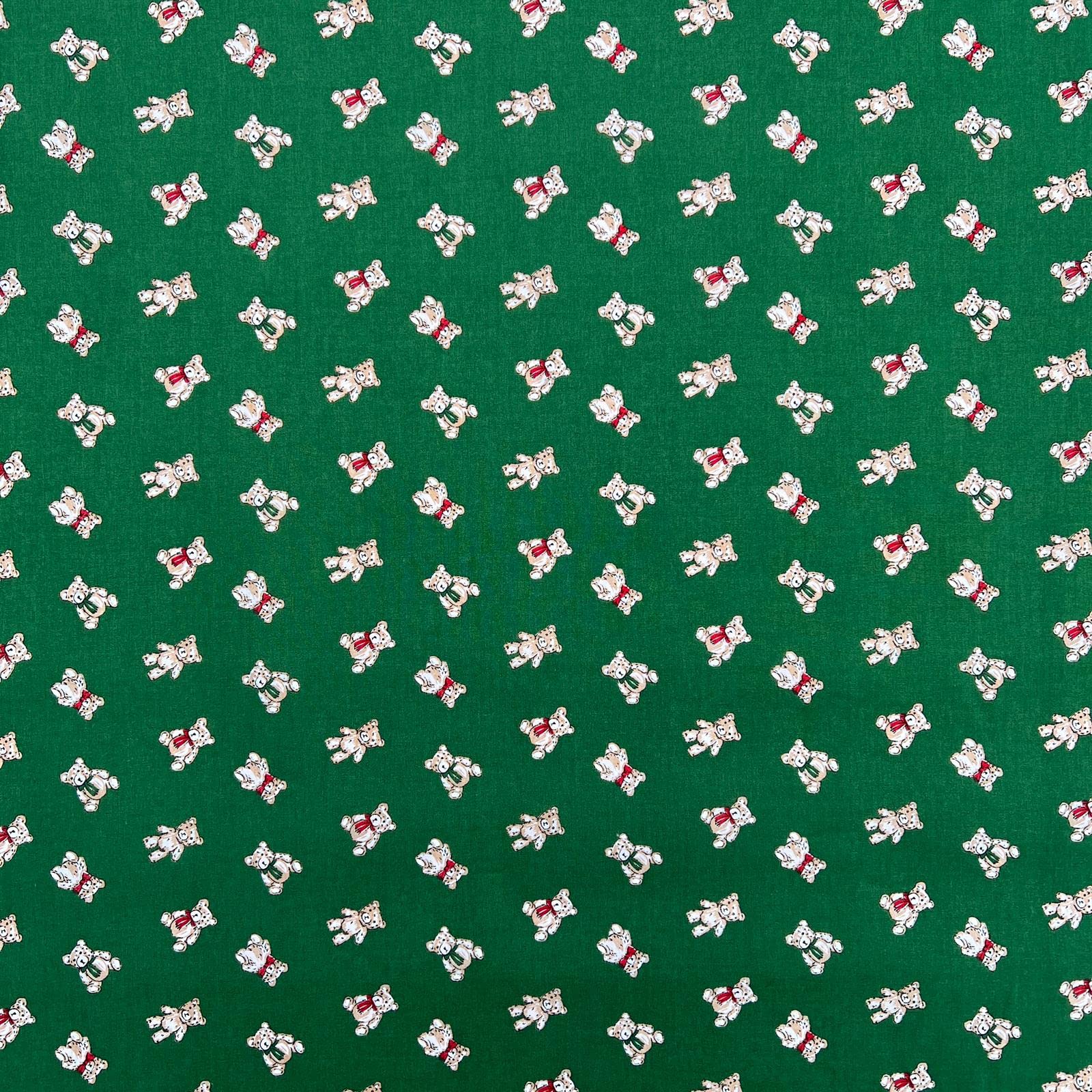 Printed Polycotton Teddy Bear Cute Design Novelty Children's Kids Dress Craft Bunting Fancy Dress Sewing Fabric Material | 45" - 112 cm Wide (per Metre, Bottle Green)