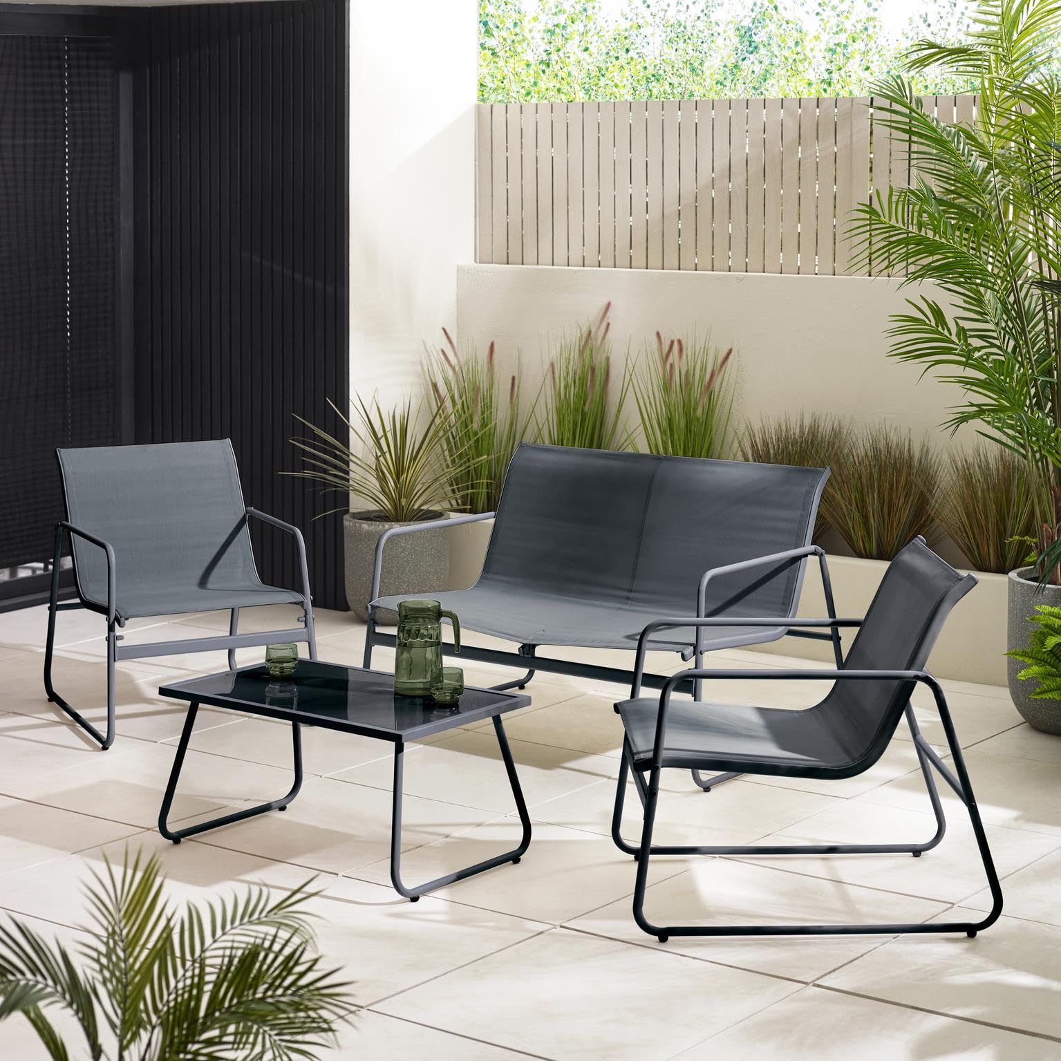 Furniturebox UK Naxos Grey 4 Seat Garden Chairs Sofa & Table Set