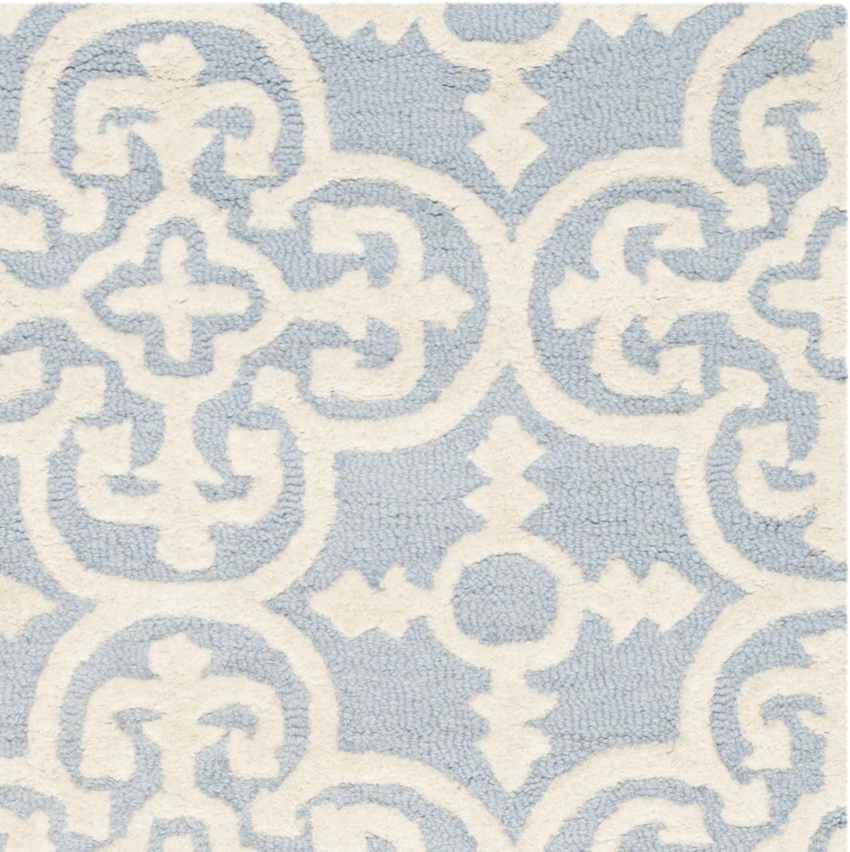 Light Blue and Ivory Hand-Tufted Wool Area Rug