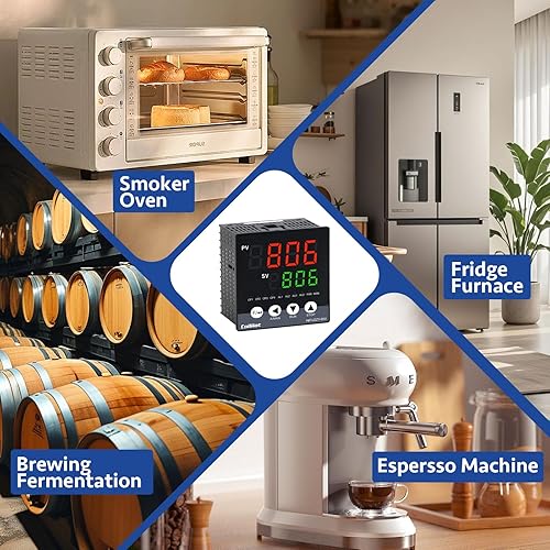 Miniatura 4 de Controlador de temperatura PID, voltaje Coiliiot AC100-240V, pantalla LED, salida dual de relé y SSR, una salida de alarma, termostato PID con