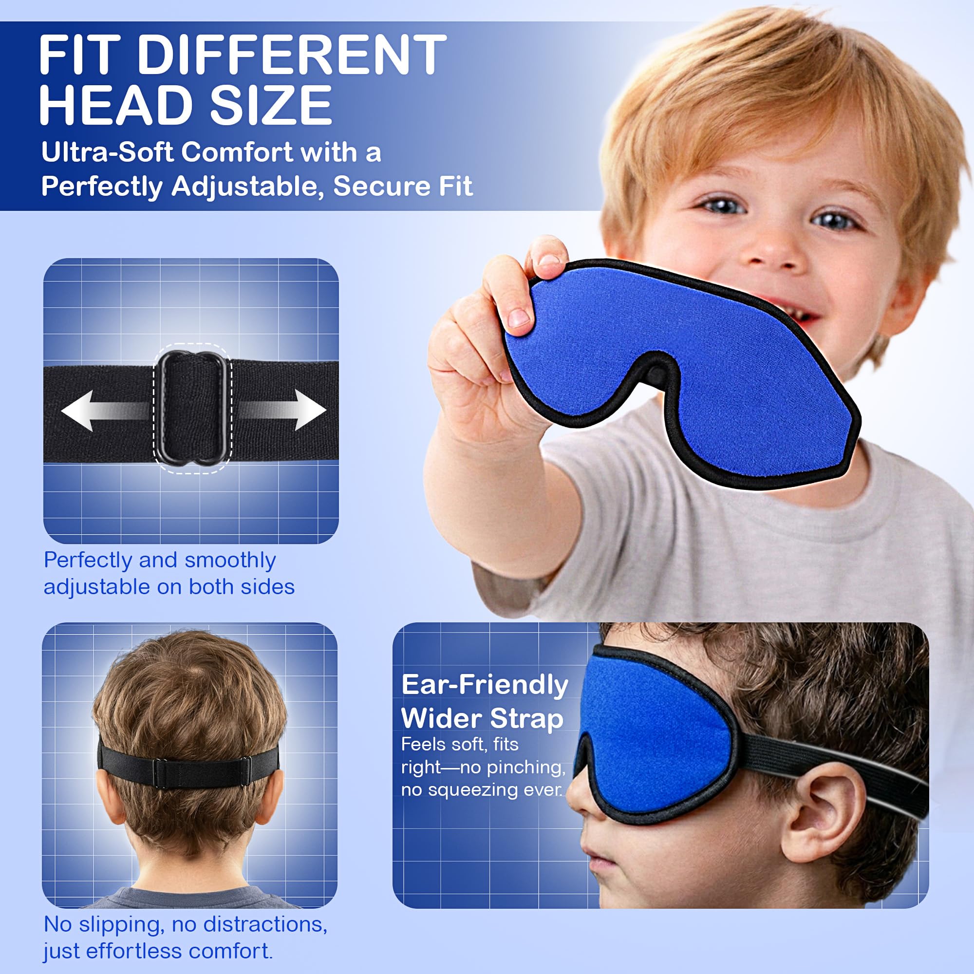 Schlafmaske für Kinder mit Blockout-Licht – Memory-Schaum 3D konturierte Augenmaske – Augenabdeckung & Reise-Schlafmaske, Augenbinde für Kinder, Mädchen, Jungen (Dark Blue)