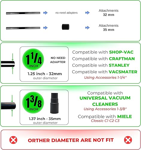 Miniatura 7 de Paquete de 5 varitas de extensión de vacío de 1.25 pulgadas más adaptador de manguera de vacío de 1-38 pulgadas a 1-14 pulgadas, tubos de extensión