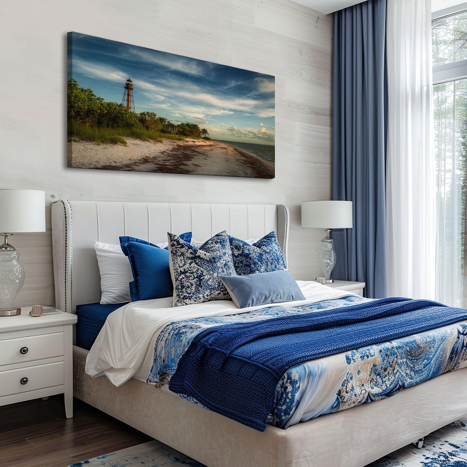 20"x 40" Canvas Wall Art Lighthouse Sanibel Island Framed Pictures Painting Prints Large Wall Art for Living Room Bedroom Abstract Home Wall Decor Artwork