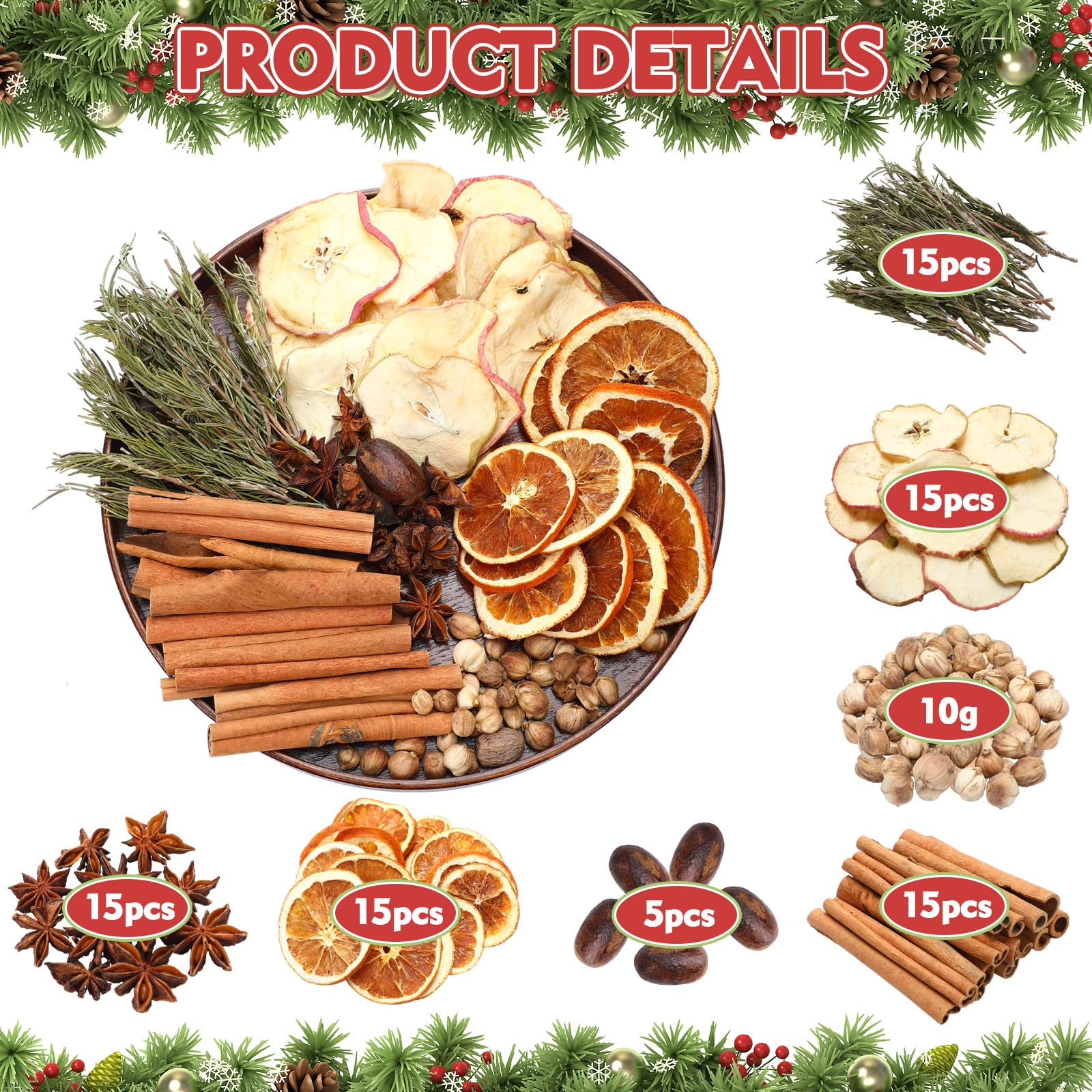 Knitgrip 2 Stück Weihnachten Potpourri Simmer Pot Simmering Potpourri Bowl Filler Xmas Simmer Pot Kit für Herd getrocknete Orange Apfelscheiben Zimtstangen Herd für Weihnachtsdekoration (klassischer