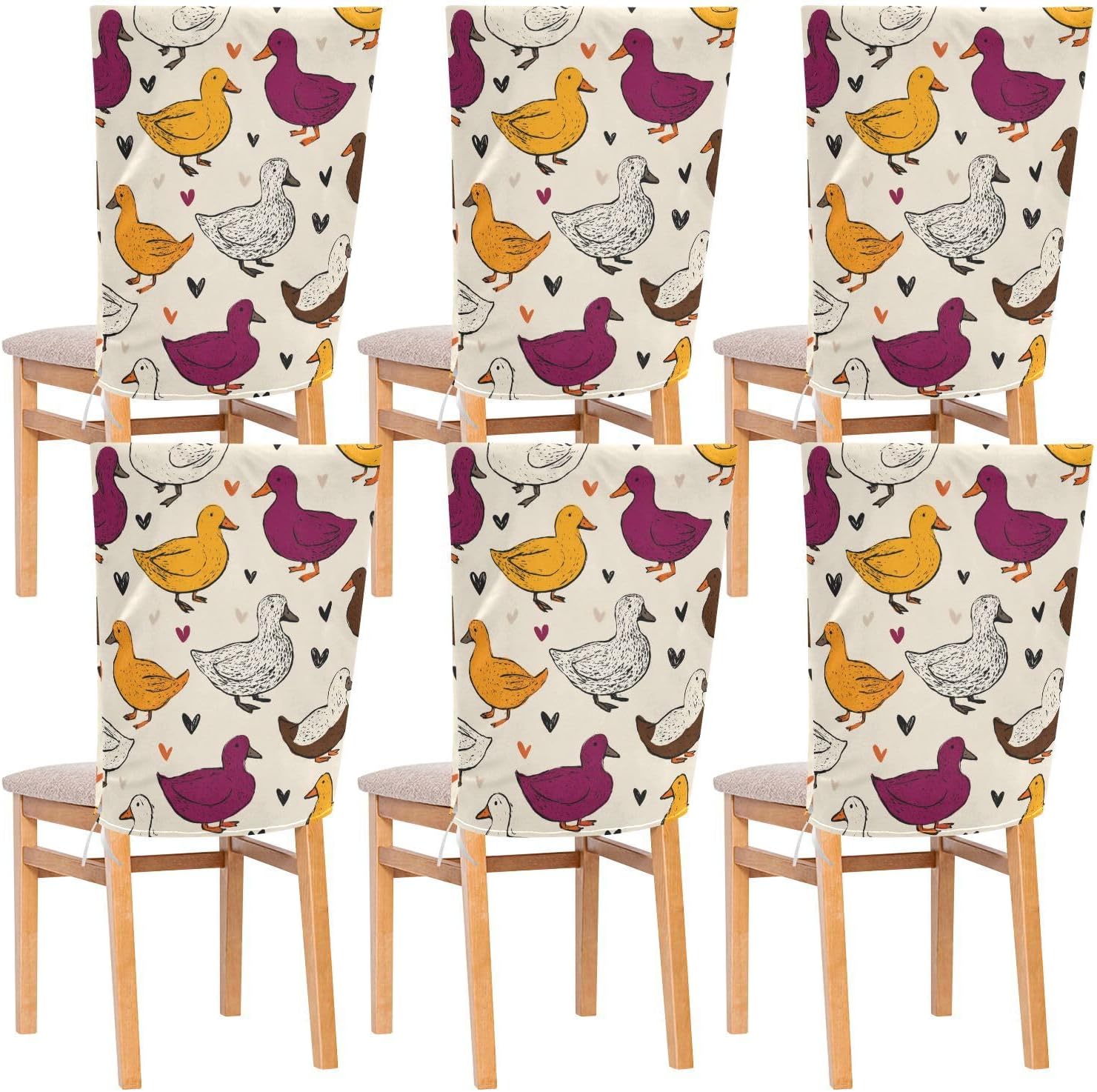 ALAZA Hearts Ducks Chair Back Cover Set of 6, Washable Reusable Removable Chair Slipcovers Decorative Chair Cover for Home Kitchen Wedding Party