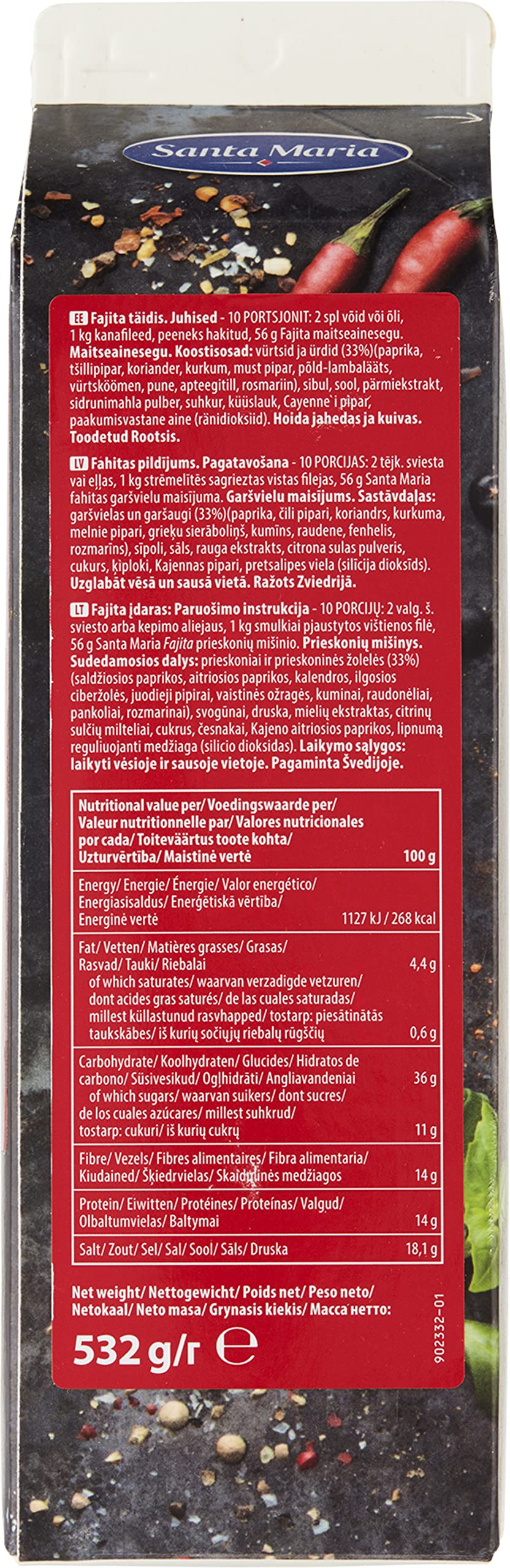 Santa Maria Sazonador de Fajitas Seasoning Mix Condimento Tex-Mex 532g
