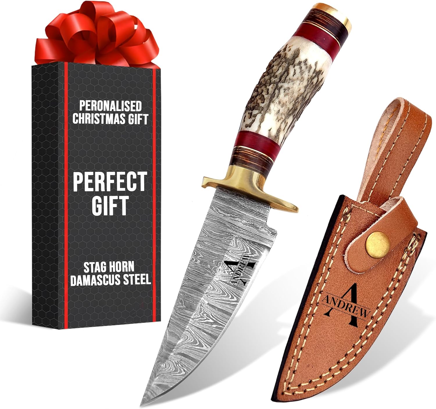 8 inch Handmade Personalized Damascus Knife set for Groomsmen gifts | Fixed blade knife for Survival, Camping, Bushcraft Ergonomic