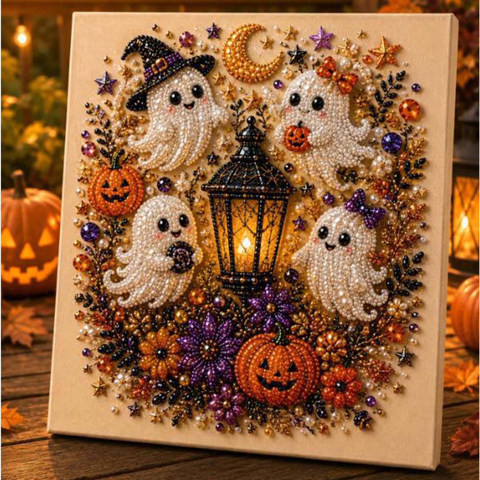 Halloween Ghost Pearl Art DIY Kit I Spooky Ghost Festive Halloween Wall Art, Style C, Refer to description - Image 6