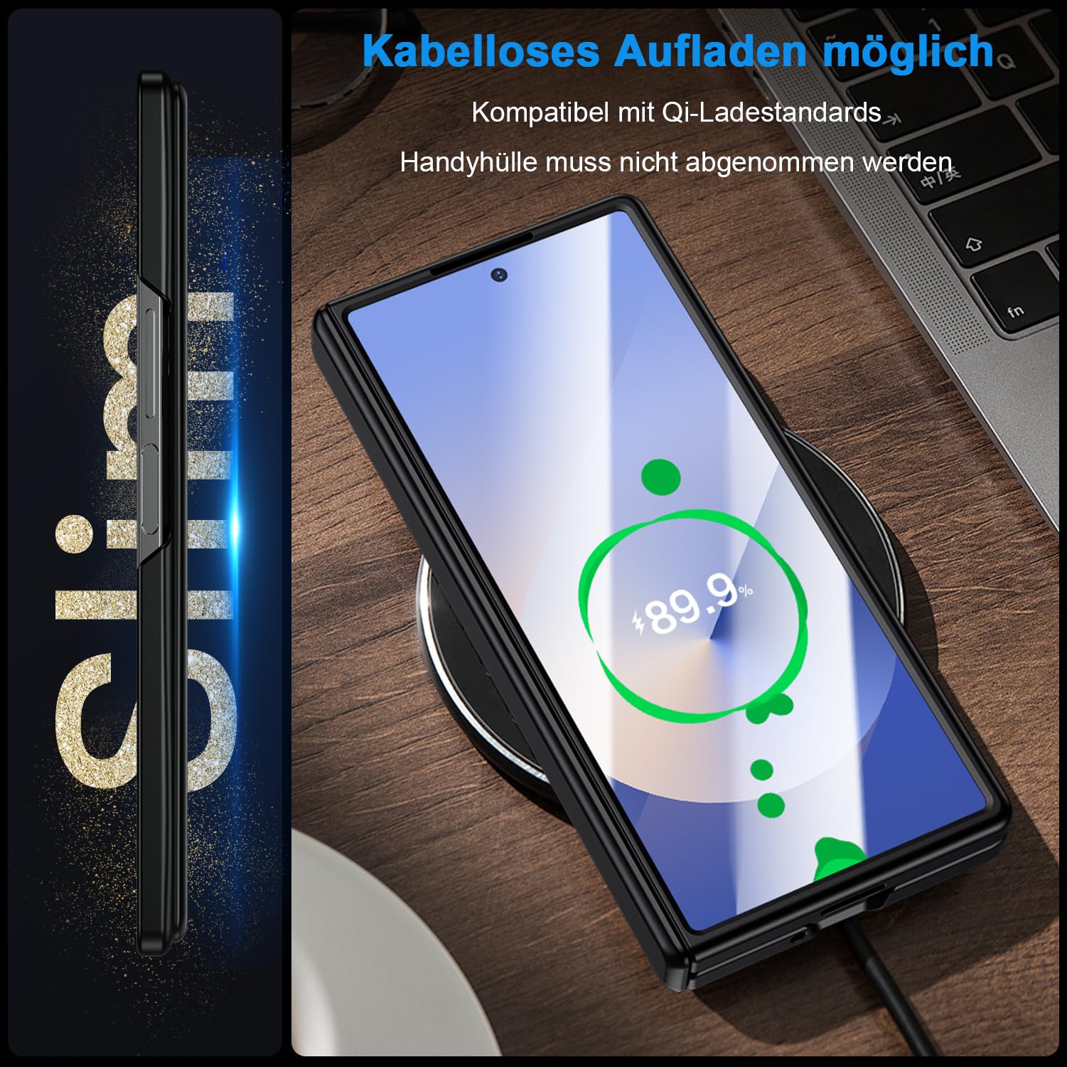 Custodia per Samsung Galaxy Z Fold 6: pellicola protettiva HD, supporto nascosto, protezione della cerniera, supporta la ricarica wireless, custodia antiurto per Galaxy Z Fold 6, nero
