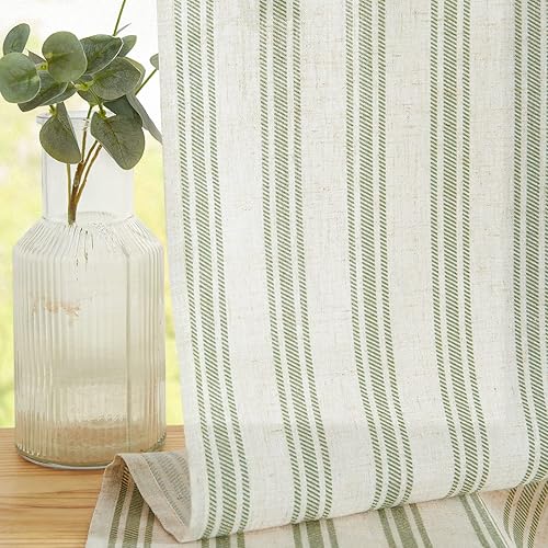 Miniatura 2 de jinchan Cortinas de lino para cocina, cortinas de 24 pulgadas, cortinas de café de 24 pulgadas, cortinas pequeñas de rayas equilibradas, cortinas de