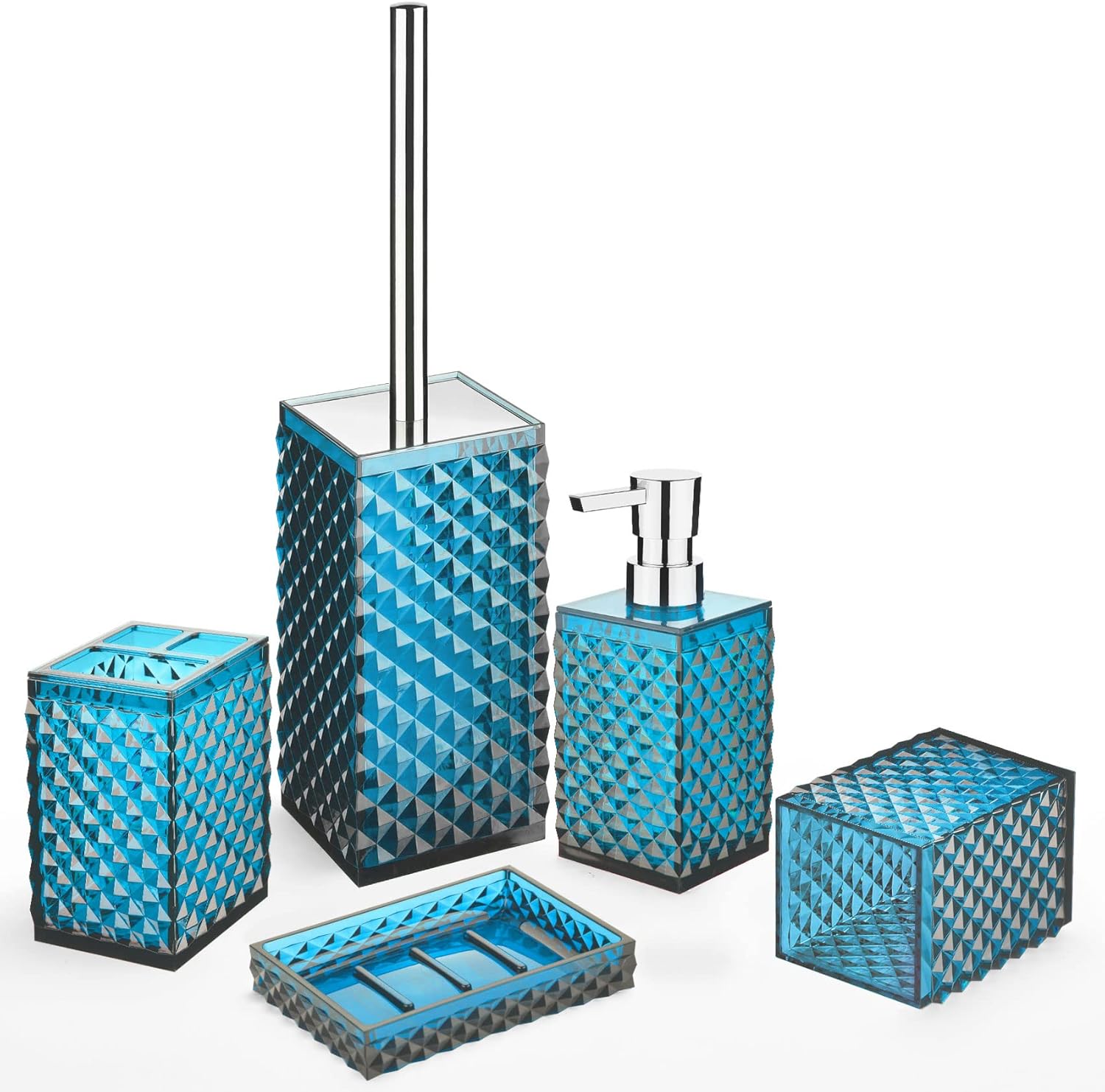 Bathroom Accessories Set, Set of 5 Blue Acrylic Bathroom