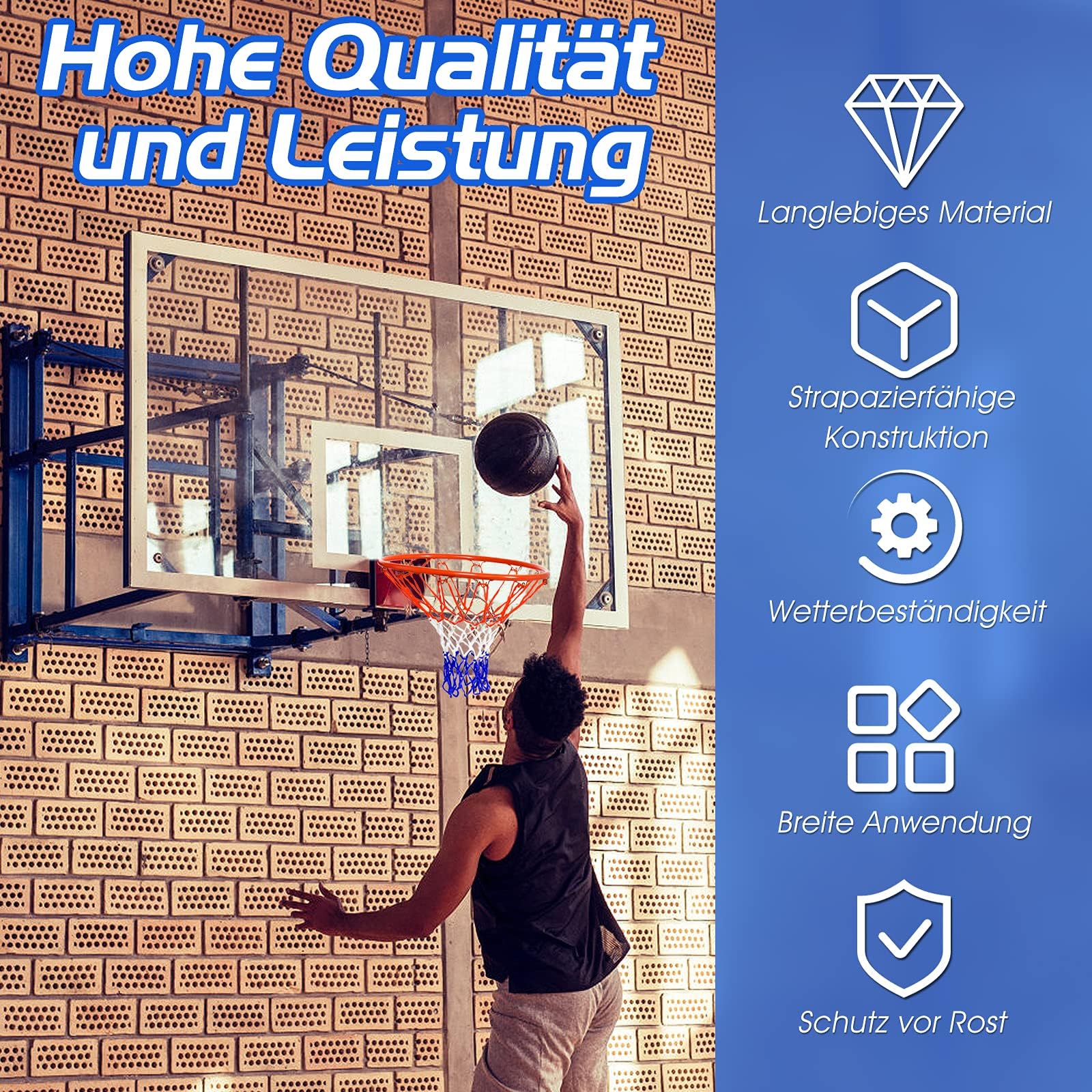 COSTWAY Ø 45 cm Basketballring mit Netz, Basketball Korb aus Stahlrahmen und wetterfestes Nylonnetz, Basketballkorb für In- und Outdoor