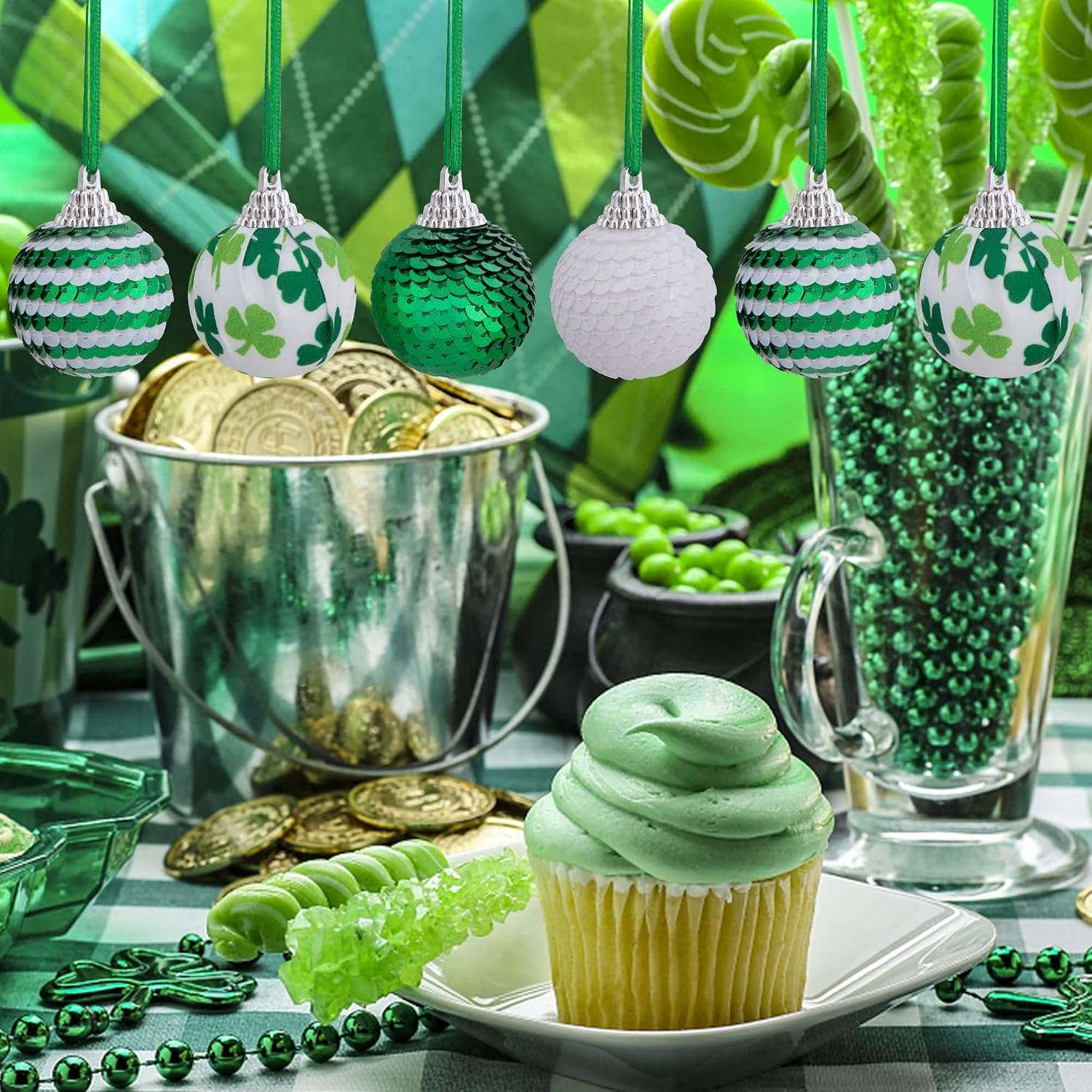 Deloky 24 PCS St.Patrick Day Sequin Ball Ornament- 1.6 Inch Green Shamrock Hanging Ball Ornament- Good Luck Clover Ball for Tree St.Patrick's Day Irish Festival Party Decoration | Lightweight Safe Reusable Material, 1.6" Mini Good Luck Clover Ball for Tree St.Patrick Day Irish Festival Party Decoration