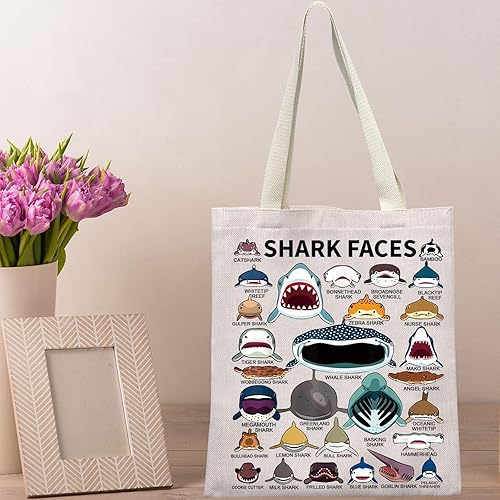 Miniatura 6 de BWWKTOP Bolsa de lona con cara de tiburón, regalos para amantes de los tiburones, bolsas de comestibles reutilizables con diseño de tiburón
