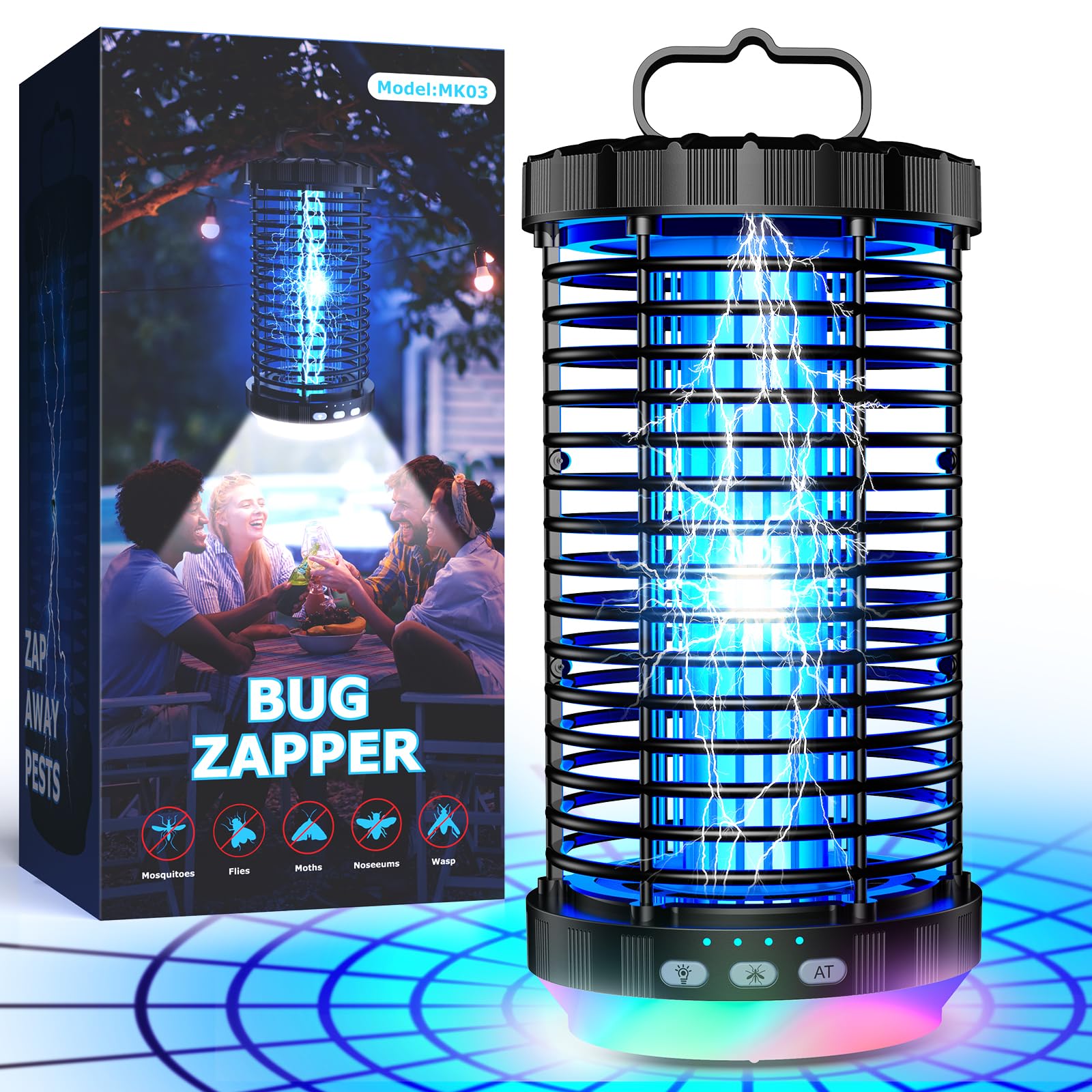 CreateFun Bug Zapper Outdoor 2026 Verbesserter 3-in-1 wiederaufladbarer Insektenvernichter mit 5000 mAh Akku und LED-Nachtlicht, 4000 V, kabellos, wasserdicht, Mückenzapper für draußen, Terrasse