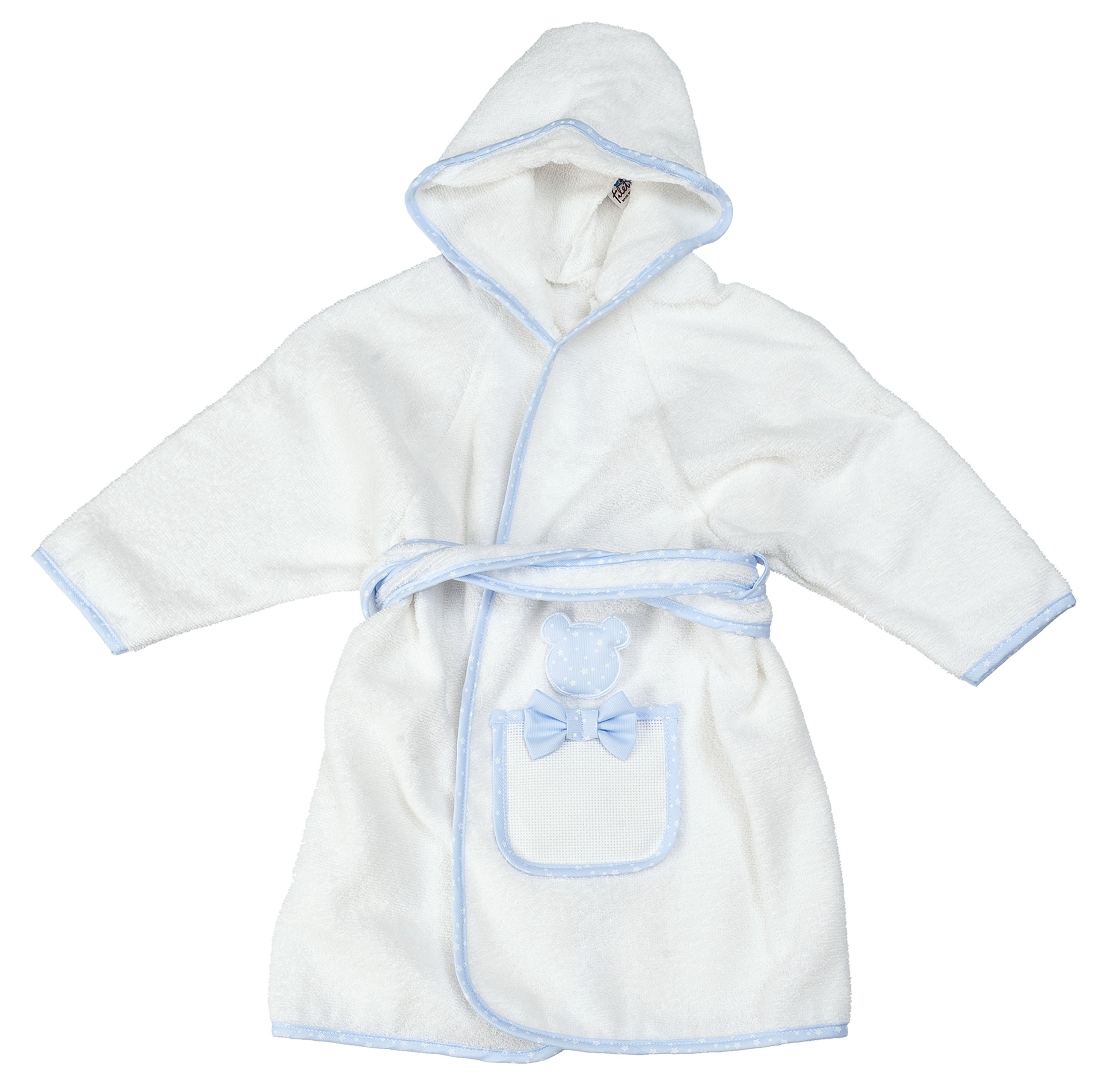 Filet - Accappatoio Con Maniche E Cappuccio I Adatto Ai Bambini (Massimo 2 Anni) I Morbida Spugna I 100% Cotone I Prodotto Italiano- Bianco, Azzurro