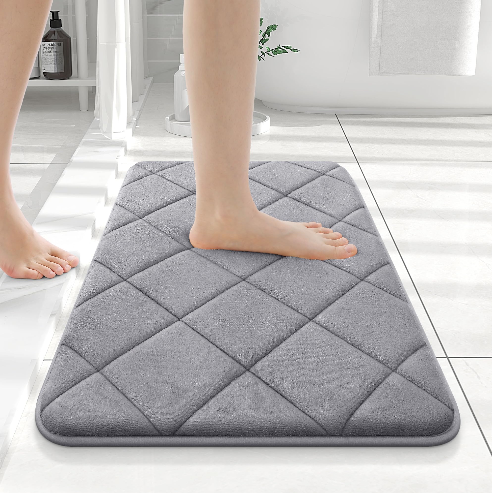 OLANLY Memory Foam Bath Mat 24x16, Ultra Soft and Absorbent Bathroom Rugs, Machine Washable, Comfortable Bath Carpet for Bathroom Floor, Tub and