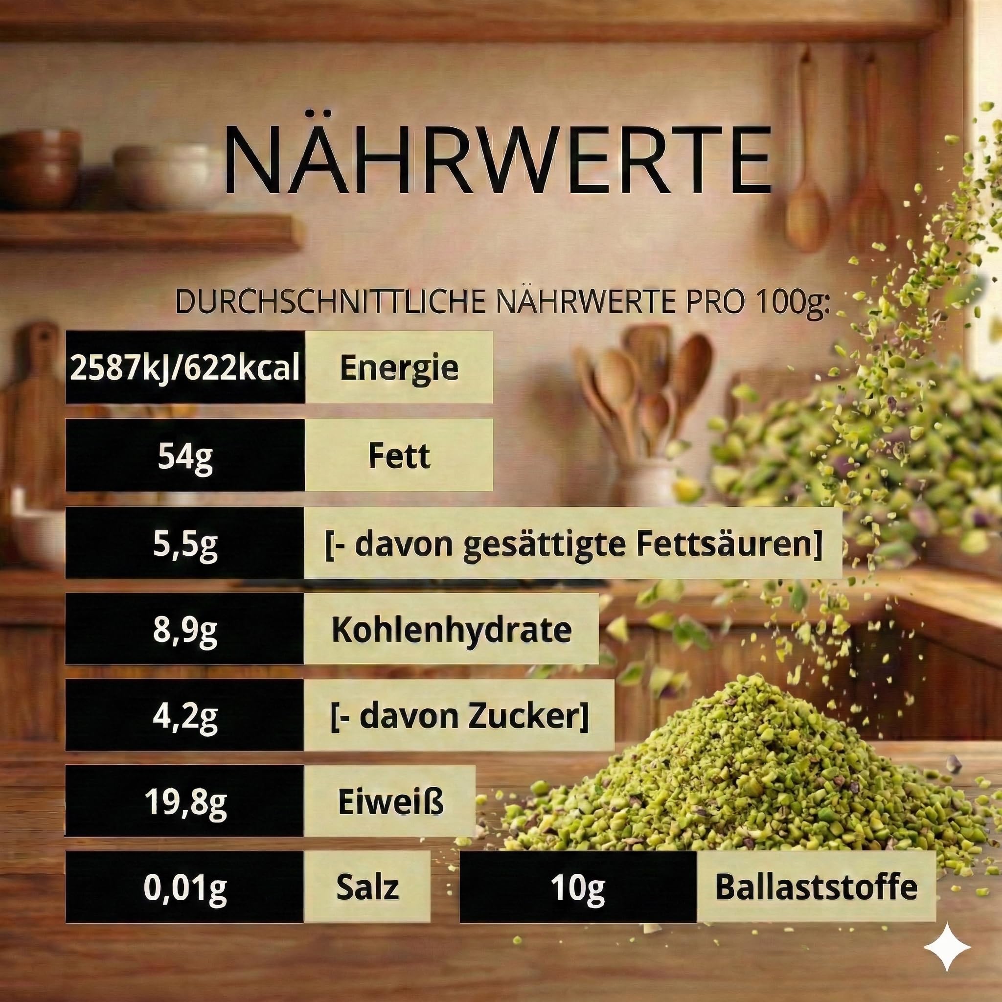 SIVIFOOD® Fein gehackte Pistazienkerne [500g] – Naturbelassene Pistazien gehackt in Premium Qualität – Gehackte Pistazien zum Backen, für Kuchen, Torten & Baklava als Topping – Ungesalzen & vegan