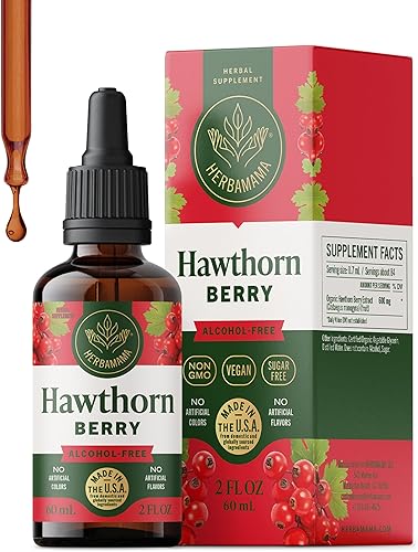 HERBAMAMA Gotas de suplemento de bayas de espino, antioxidante vegano y apoyo general con extracto de espino, tintura de fruta líquida sin OMG, sin