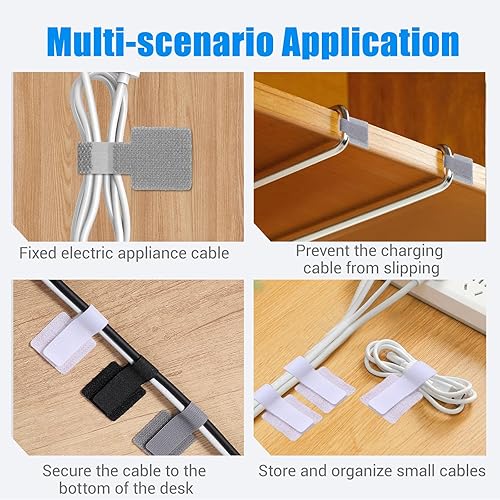Miniatura 4 de 90 Pcs Hook and Loop Cable Straps, Self Adhesive Cable Management Under Desk, Reusable Desk Wire Organizer, Adjustable Cables Management Ties for