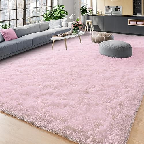 YJ.GWL Area Rugs for Living Room Bedroom, 8x10 Machine Washable Large Pink Carpet, Soft Fluffy Shaggy Thick Big Shag Indoor Floor Rug for Kids Boy and Girls Room Dorm Home Decor Aesthetic