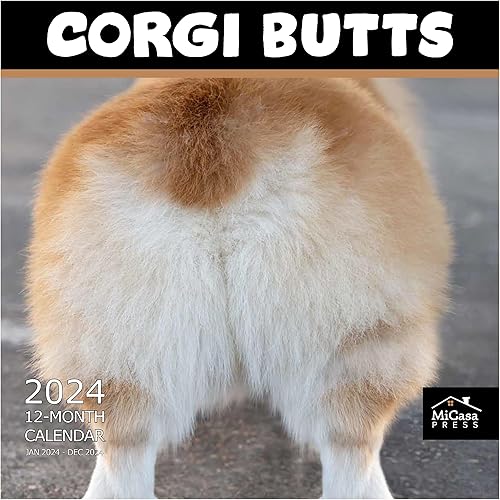 MICASA Corgi Butts - Calendario mensual de pared colgante 2024  12 x 24 pulgadas abierto  Papel grueso y resistente  Regalar  Divertido divertido