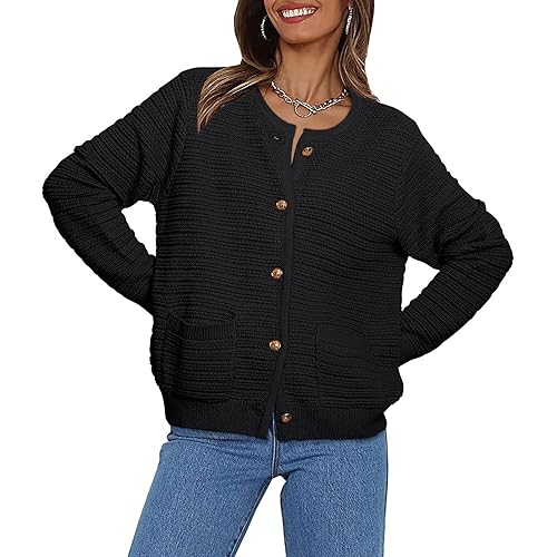 LILLUSORY Women's Cardigan Sweaters 2023 Fall Open Front Long Sleeve Button Down Knit Cardigans Outerwear with Pockets