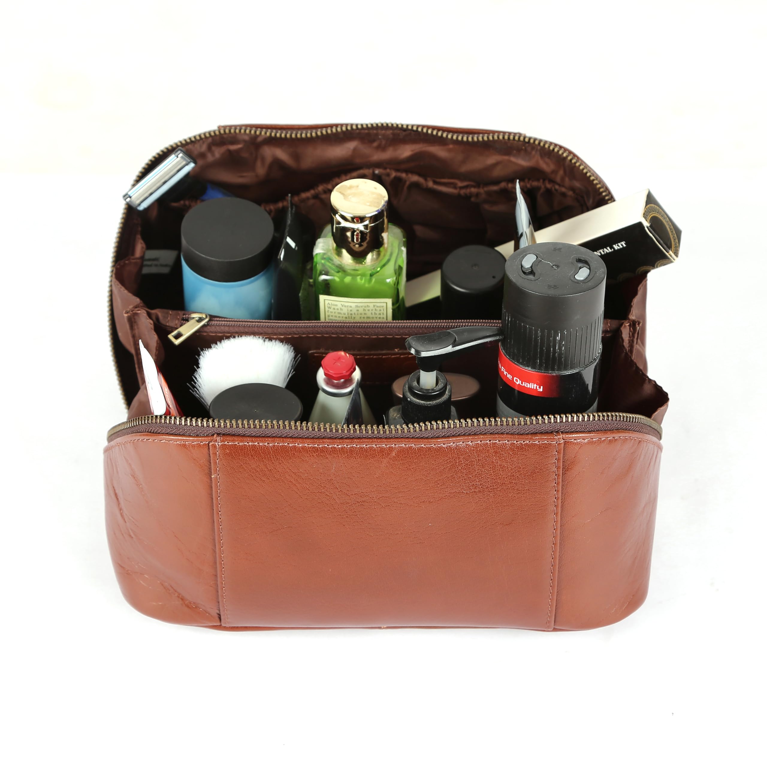 KomalC Handmade Leather Toiletry Travel Bag with Waterproof Interior