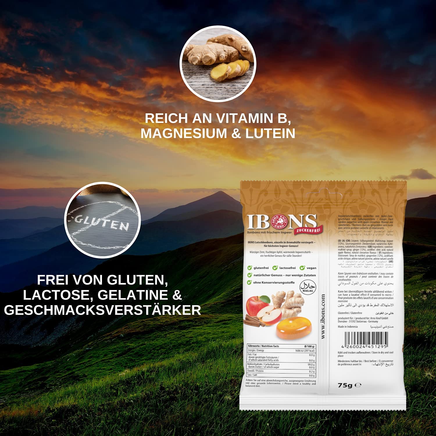 IBONS Lutschbonbons 75g zuckerfrei (Ingwer-Apfel-Zimt)