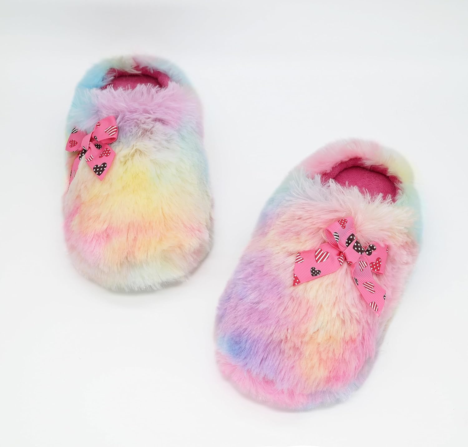 Onmygogo Girls Fuzzy Winter Indoor Slippers with Floral Bowknot, Warm Cozy Plush House Slippers for Little Big Kids Girls - Image 2