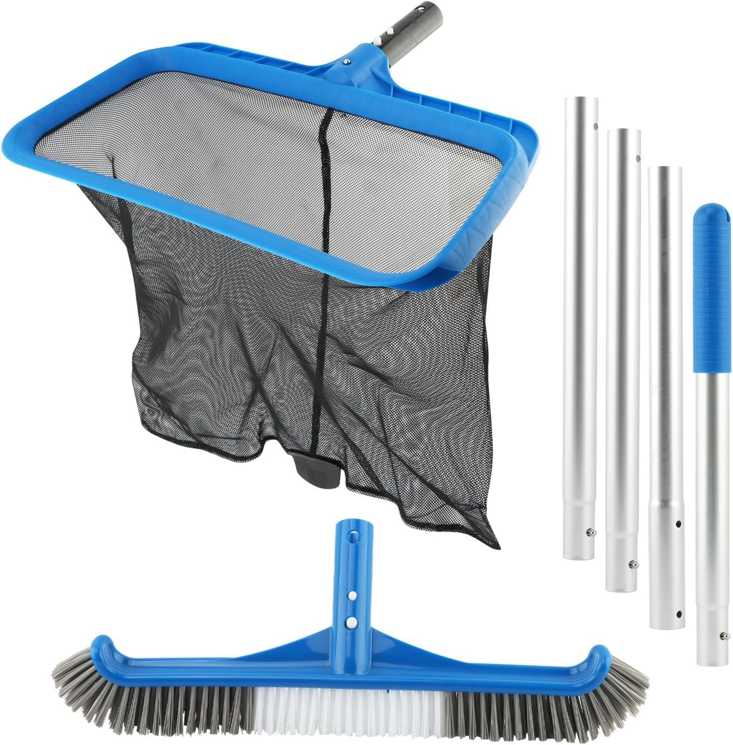 Swimming Pool Cleaning Kit, Large Skimmer Net with 56 inch Pole & 17.5” Pool Brush Head, Pools Maintenance Kits for Swimming Pools, Removes Debris