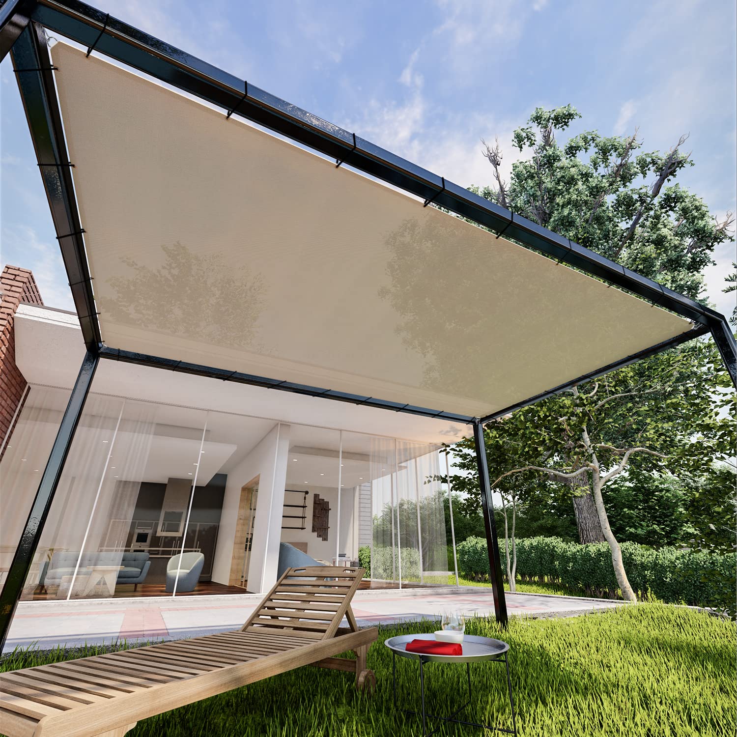 INFRANGE Waterproof Beige 11' x 15' Sun Shade Sail Pergola Replacement Straight Edge with Grommets, 95% UV Blockage UV & Water Resistant, for Outdoor Patio Garden Carport - Customized