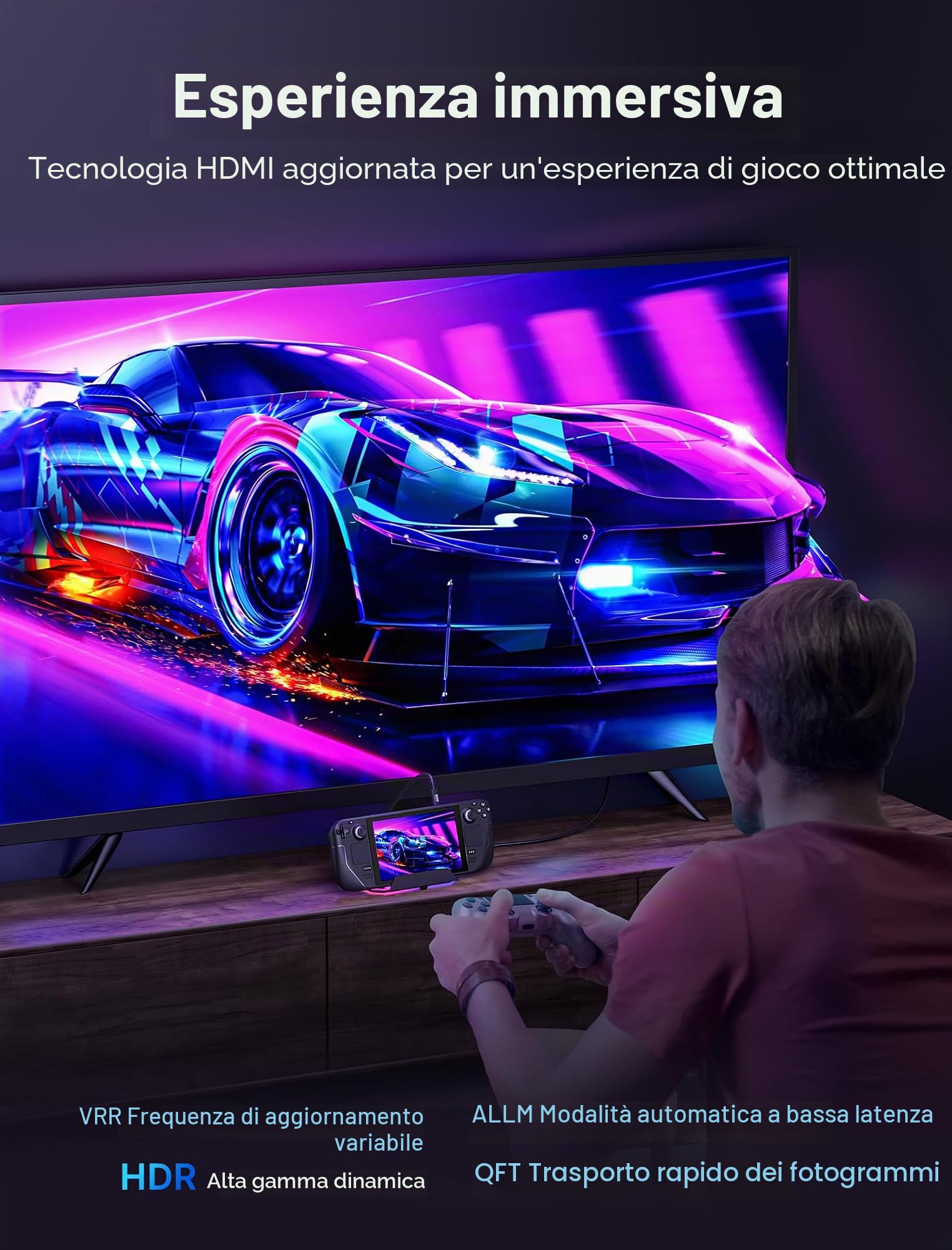 JSAUX Docking station RGB per Steam Deck OLED, ROG Ally e Legion Go, dock 12 in 1 con 4K 120Hz HDMI e DisplayPort, Gigabit Ethernet, USB C 3.2, USB A 3.2 e 2.0, slot SD TF, audio da 3,5 mm, nero