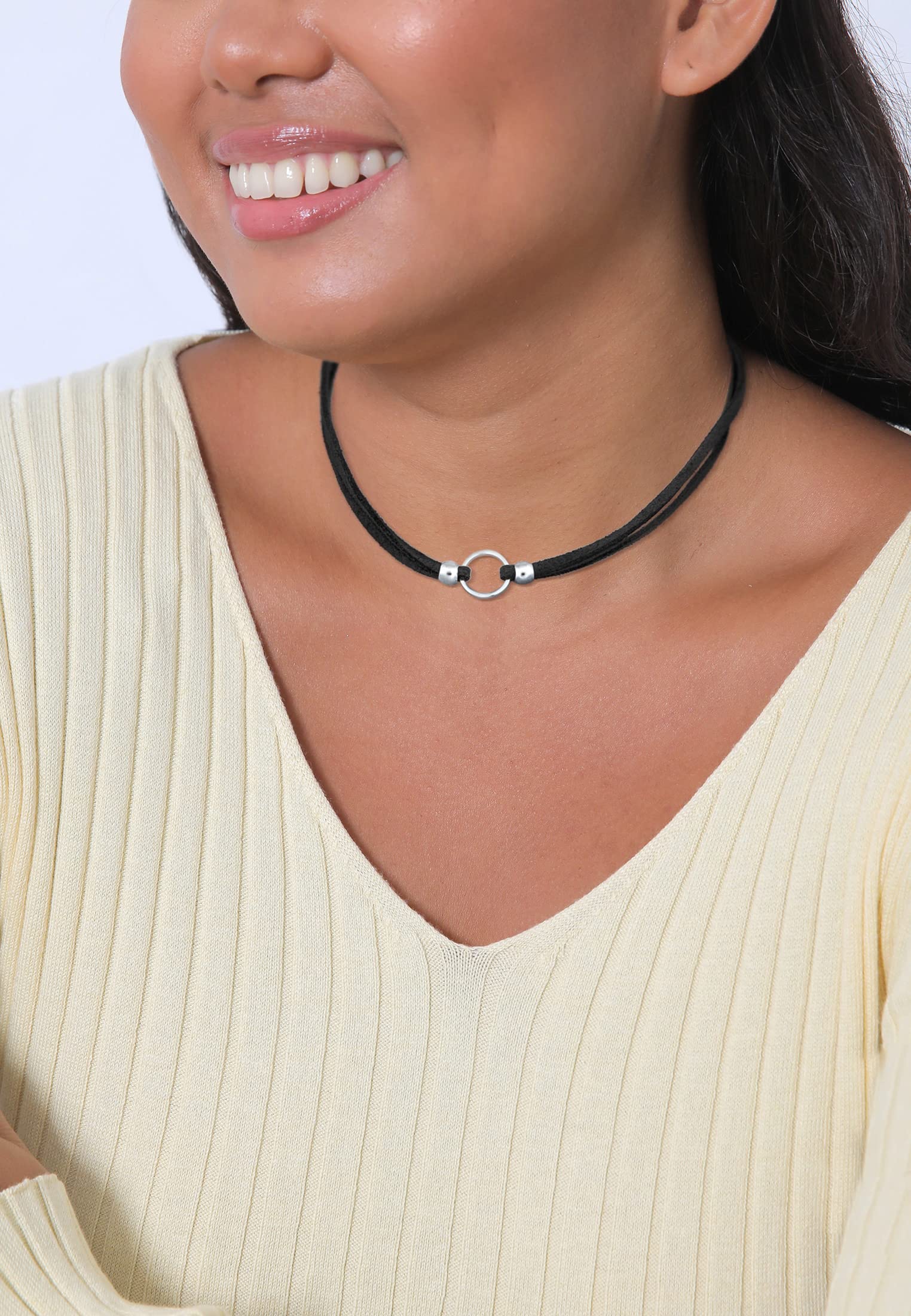 Elli Halskette Damen Choker Trend Kreis mit Veloursleder Schwarz in 925 Sterling Silber