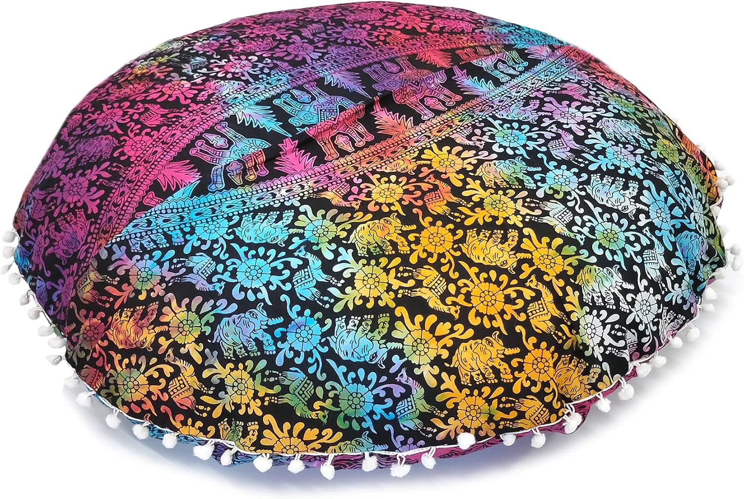 Large Round seat Floor Cushion Cover Chair Ottoman Cover Pouf Pillow Meditation Floor Cushion Covers for Adults Seating pouffe Ottoman Throw Covers Multi Peacock 32" Round