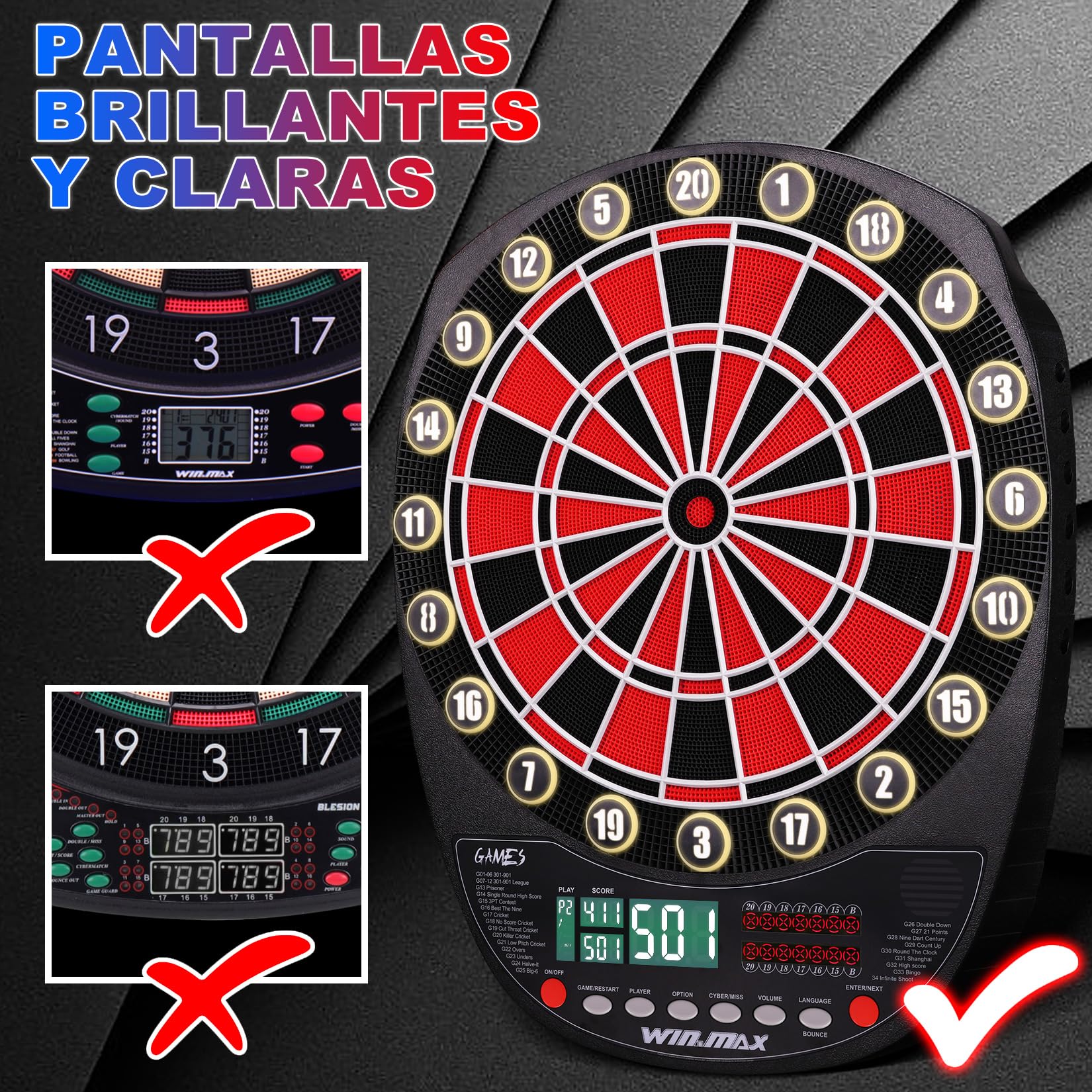 Diana electrónica profesional 34 juegos con 354 variantes, 3 idiomas: alemán, inglés, francés para