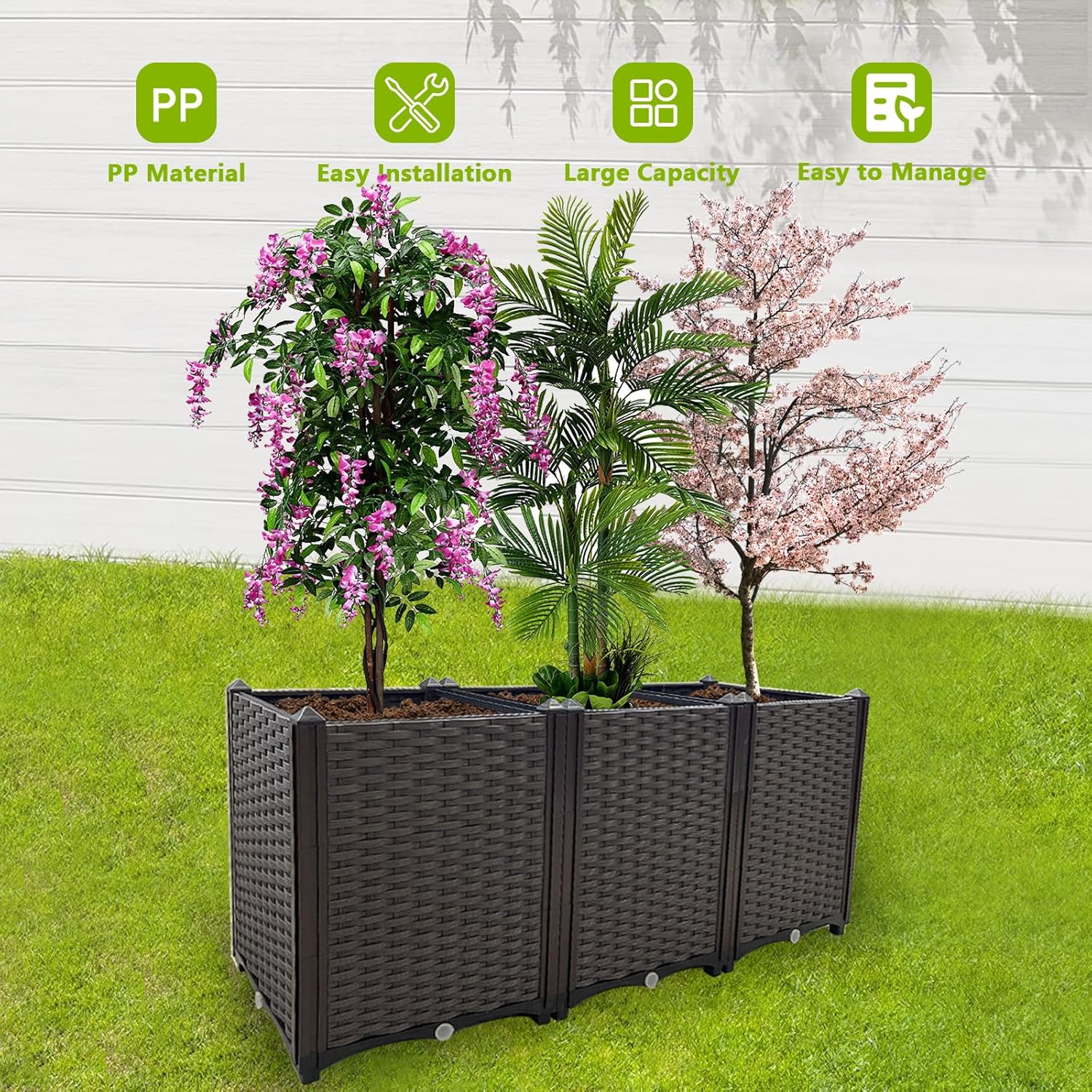 Raised Garden Bed Large Planters for Outdoor Plants Rectangular Elevated Planter Boxes Patio Balcony Deck for Planting Flowers, Vegetables, Tomatoes, and Herbs