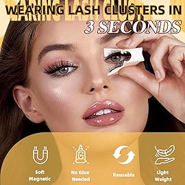 QUEWEL 2 Pairs Magnetic Eyelashes, Reusable No Glue Needed Magnetic Eyelashes Kit with Applicator Lash Clusters Kit without Eyeliner Easy to Wear and Remove (G-YC-C+F01)